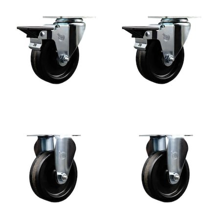 Service Caster 4'' Phenolic Wheel Swivel Top Plate Caster Set with 2 Posi Brakes 2 Rigid, 4PK SCC-20S414-PHR-PLB-2-R-2